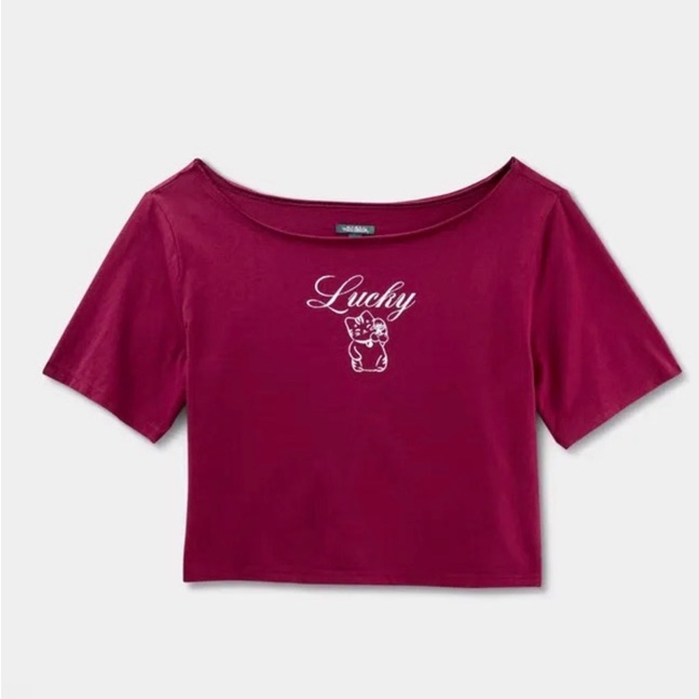 Women’s Short Sleeve Off the Shoulder Boxy Maroon Size Small